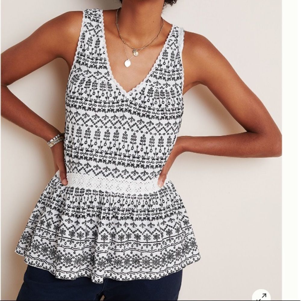 NWT Anthropologie Cammie Embroidered Peplum Top‎